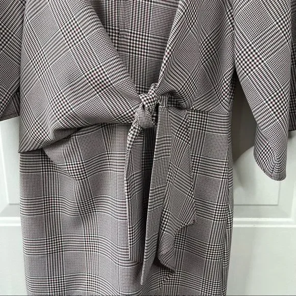 Topshop NEW Houndstooth Front Tie Plaid White Red Mini DresS Size 4 - Picture 5 of 16